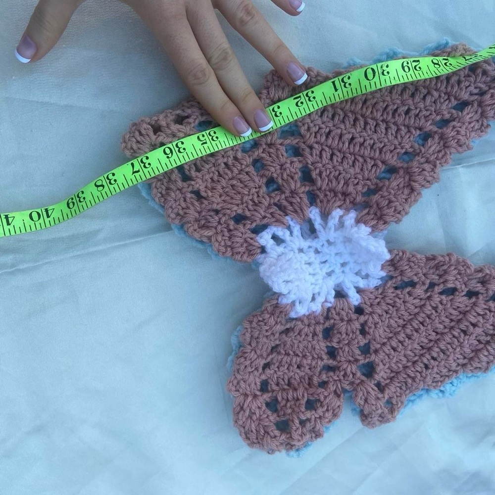 Rainbow Patchwork Colorblock Crochet Butterfly Fl… - image 4